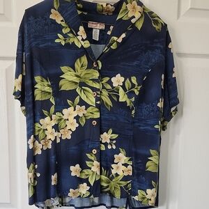 Floral Navy Button-Up Blouse